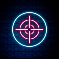 Glowing neon line Target sport icon isolated on brick wall background. Clean target with numbers for shooting range or shooting. Colorful outline concept. Vector