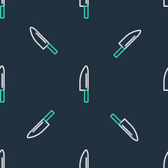 Line Knife icon isolated seamless pattern on black background. Cutlery symbol. Vector