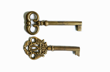 Two old key isolated on white background. without shadow