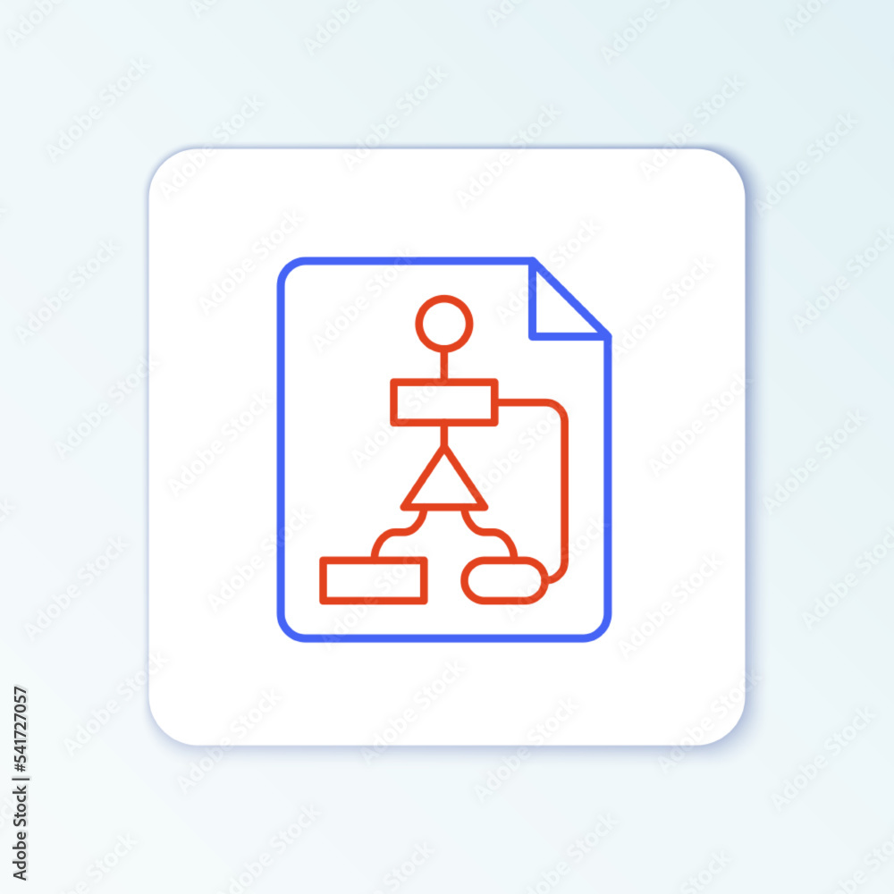 Poster line tile flowchart for program design or process management plan icon isolated on white background.