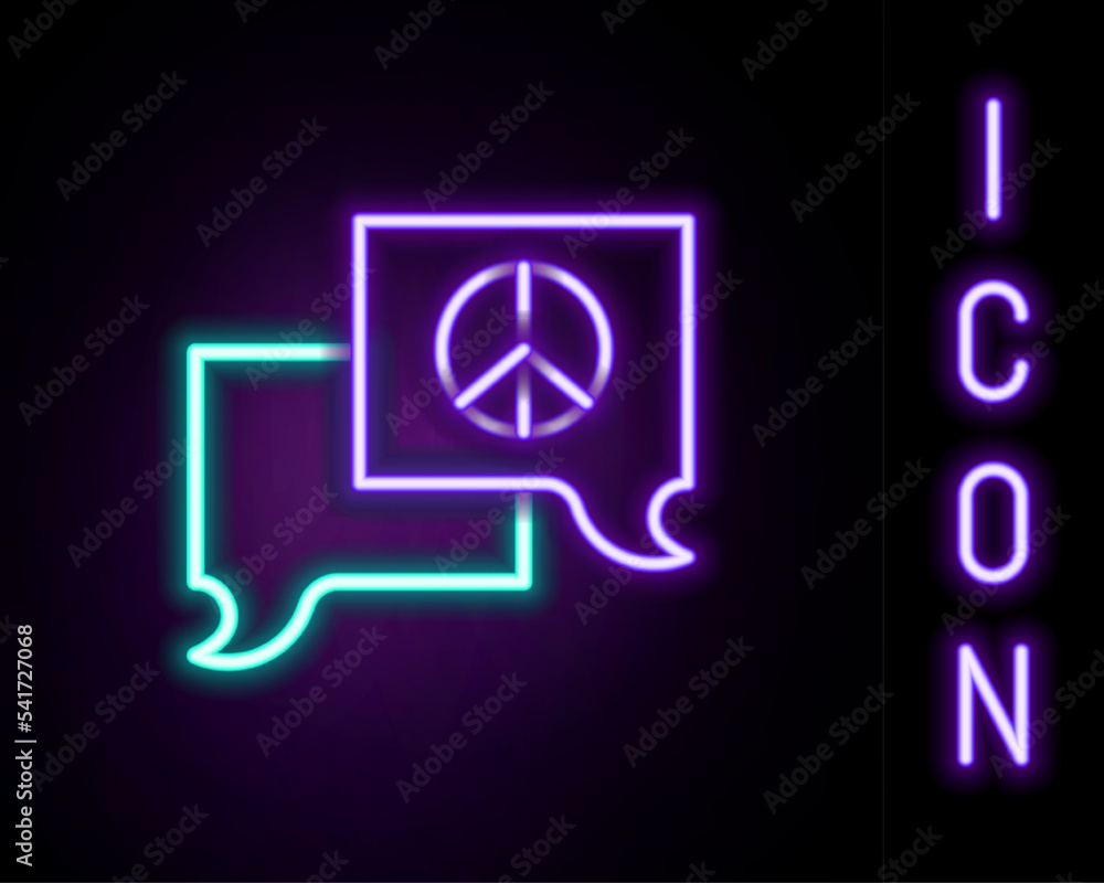 Poster glowing neon line speech bubble chat icon isolated on black background. message icon. communication 