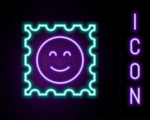 Glowing neon line LSD acid mark icon isolated on black background. Acid narcotic. Postmark. Postage stamp. Health danger. Colorful outline concept. Vector