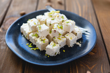 Turkish cotton candy. Halva with pistachios