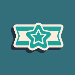 Obraz premium Green Star American military icon isolated on green background. Military badges. Army patches. Long shadow style. Vector