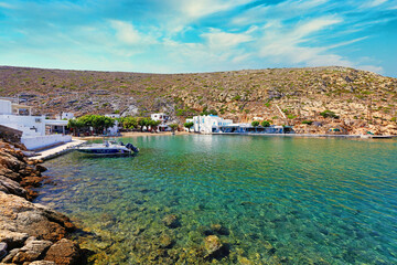 Fototapeta na wymiar The beach at the village Cheronissos of Sifnos island, Greece