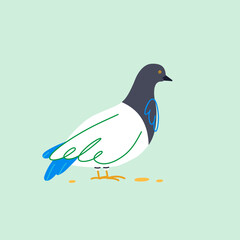 Pigeon in cartoon naive style. Cute city bird concept. All items are isolated 