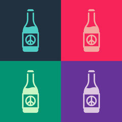 Pop art Beer bottle icon isolated on color background. Vector
