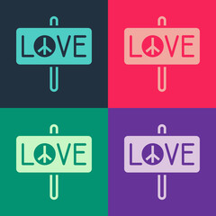 Pop art Peace icon isolated on color background. Hippie symbol of peace. Vector