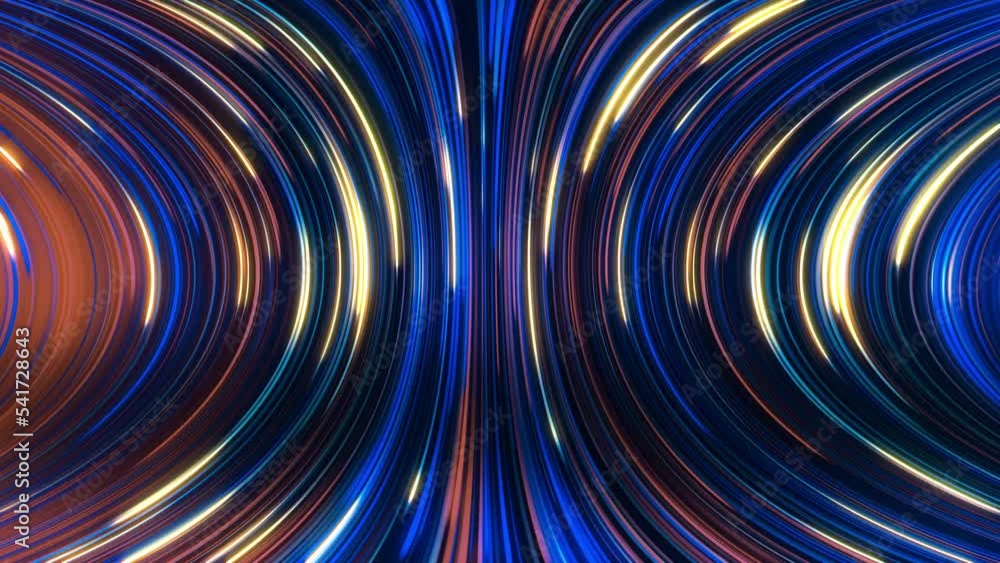 Poster аbstract panoramic neon background with glowing rays. colored rays move along a geometric surface. l