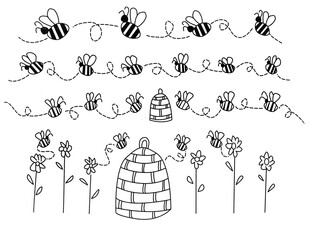 Bee Hive with rows of bees  