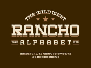 Vintage wild west western alphabet design with uppercase, numbers and symbols