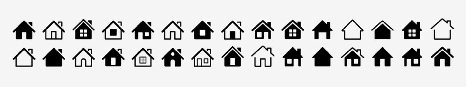 Home icon set. Home flat icon set vector illustration. Web home icon for apps and websites. Collection home icons. House symbol. Set of real estate objects and houses black icons. Vector illustration