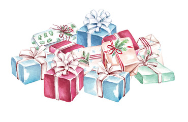 Gifts. Watercolor clipart. Hand-painted illustration