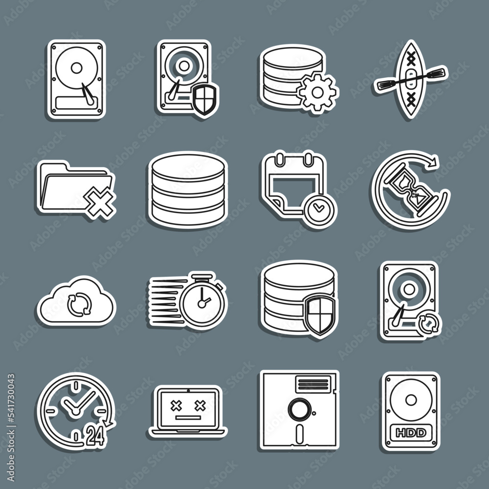 Poster set line hard disk drive hdd, sync refresh, waiting, setting database server, database, delete folde