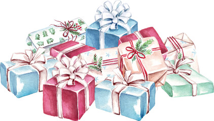 Gifts. Watercolor clipart. Hand-painted illustration