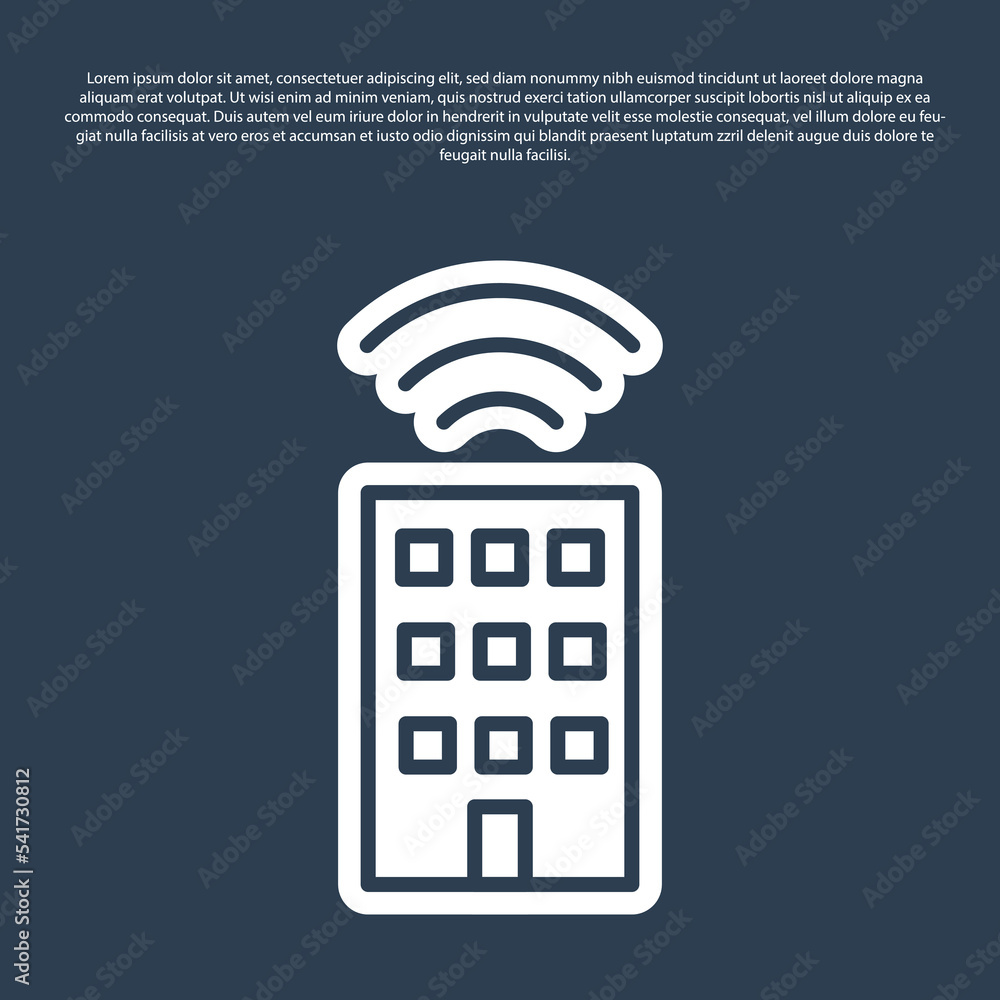 Sticker Blue line Smart home with wireless icon isolated on blue background. Remote control. Internet of things concept with wireless connection. Vector