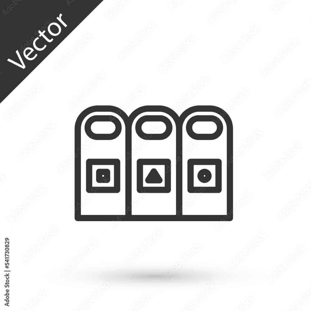 Aufkleber grey line trash in garbage cans with sorted garbage icon isolated on white background. recycle baske