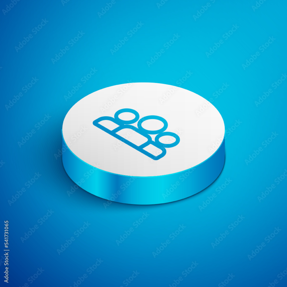 Poster isometric line users group icon isolated on blue background. group of people icon. business avatar s