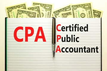 Fototapeta premium CPA certified public accountant symbol. Concept words CPA certified public accountant on white note on a beautiful white background. Business and CPA certified public accountant concept. Copy space.