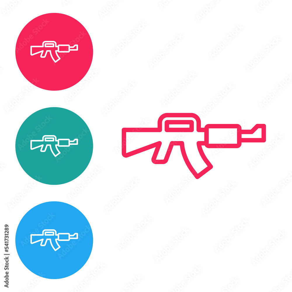 Poster red line m16a1 rifle icon isolated on white background. us army m16 rifle. set icons in circle butto