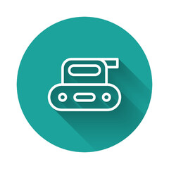 Obraz premium White line Electric planer tool icon isolated with long shadow background. Green circle button. Vector