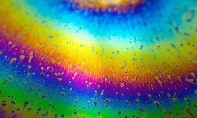 Photo of iridescent surface of soapy water. Space, halographic, psychedelic background for...