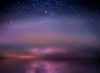 Obraz premium night starry sky and moon at sea lilac blue nebula cosmic milky way Aurora seascape