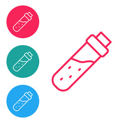 Red line Bottle with potion icon isolated on white background. Flask with magic potion. Happy Halloween party. Set icons in circle buttons. Vector