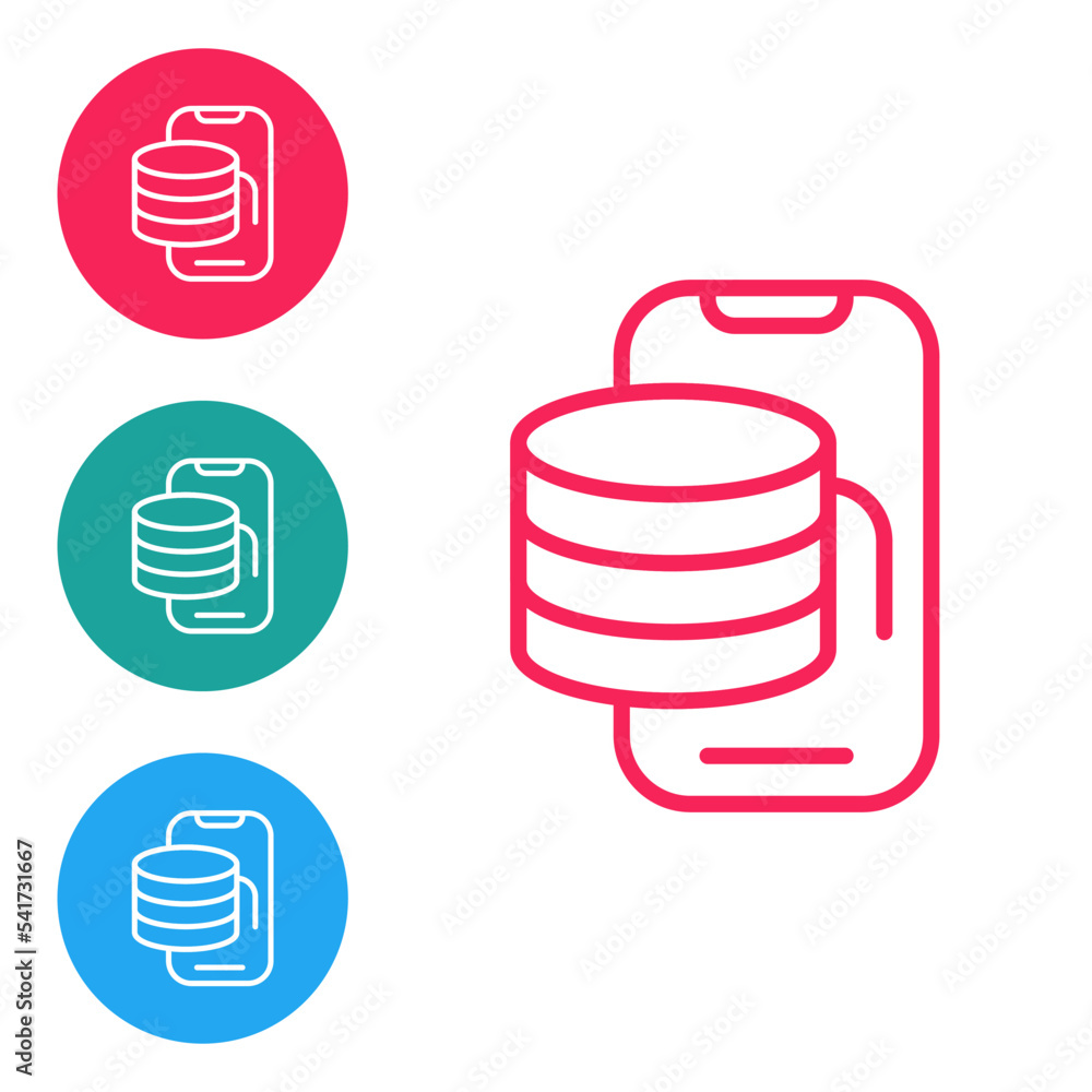 Poster red line cloud technology data transfer and storage icon isolated on white background. set icons in 