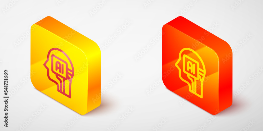 Poster isometric line humanoid robot icon isolated on grey background. artificial intelligence, machine lea