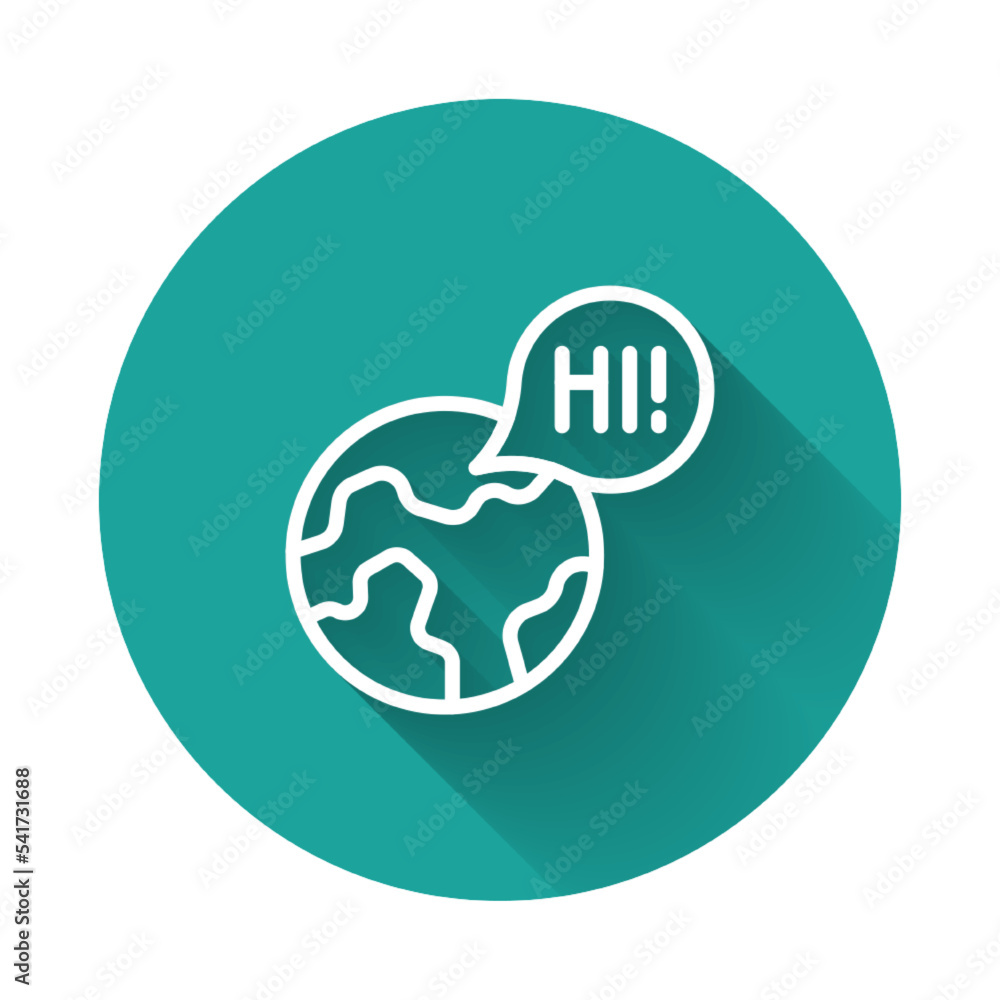 Poster white line learning foreign languages icon isolated with long shadow background. translation, langua