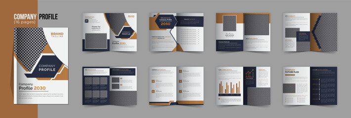 Creative 16 pages company profile template design, Bifold business company brochure template design, A4 brochure template with modern concept