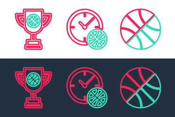 Set line Basketball ball, Award cup with basketball and Planning strategy icon. Vector