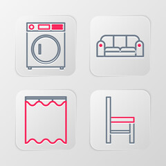 Set line Chair, Curtains, Sofa and Washer icon. Vector