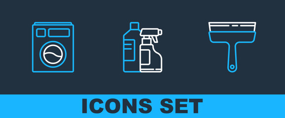 Set line Rubber cleaner for windows, Washer and Bottles cleaning agent icon. Vector