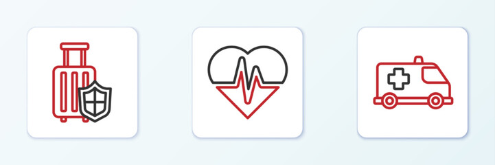 Set line Emergency car, House insurance and Health icon. Vector