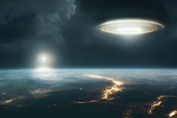 Obraz premium Flying saucer. UFO. UAP. The aliens have arrived. 