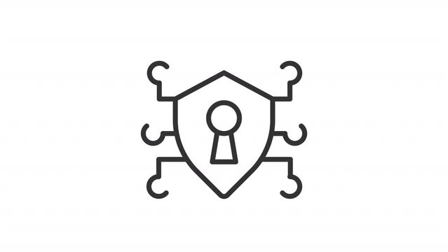 Animated cybersecurity linear icon. Protecting personal information from malicious threats. Seamless loop HD video with alpha channel on transparent background. Outline motion graphic animation