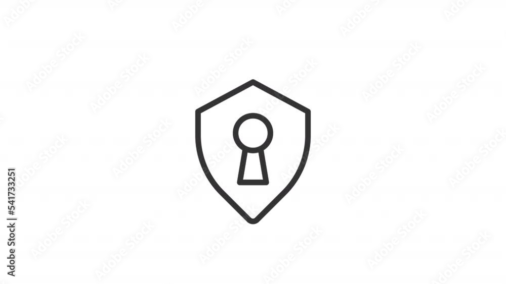Poster Animated keyhole shield linear icon. Secured access. Protecting sensitive data. Privacy option. Seamless loop HD video with alpha channel on transparent background. Outline motion graphic animation