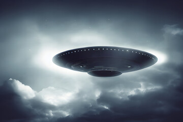 Naklejka na ściany i meble Flying saucer. UFO. UAP. The aliens have arrived. 