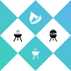 Set Barbecue grill, , Hot chili pepper pod and icon. Vector