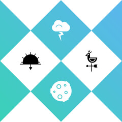 Set Sunset, Moon, Storm and Rooster weather vane icon. Vector