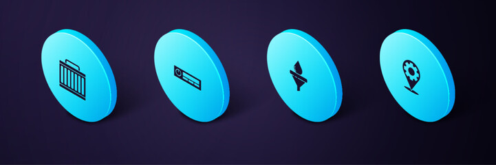 Set Isometric Car service, Funnel and oil drop, Audio and radiator cooling system icon. Vector