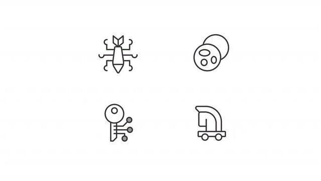 Animated cyberthreat linear icon set. Browser cookie. Cryptography. Detect vulnerabilities. Seamless loop HD video pack with alpha channel on transparent background. Outline motion graphic animations