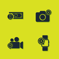 Set Fast payments, Smartwatch setting, Video camera and Photo icon. Vector