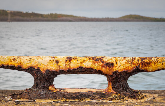 Rusty Boat Cleat On Puerto Rico Pier