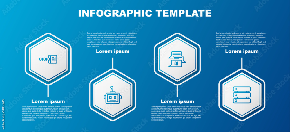 Aufkleber set line binary code, artificial intelligence robot, chat and server, data. business infographic tem