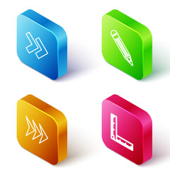 Set Isometric line Arrow, Pencil, and Folding ruler icon. Vector