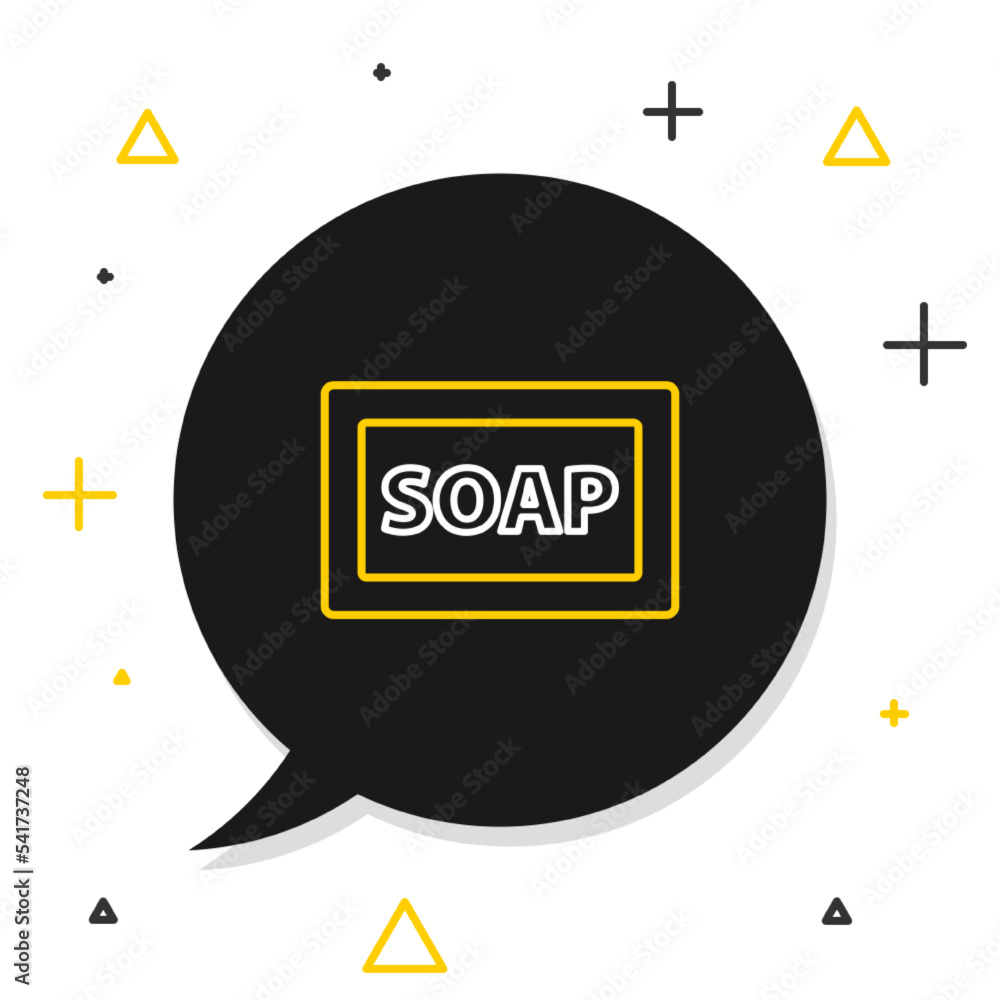 Poster line bar of soap icon isolated on white background. soap bar with bubbles. colorful outline concept.