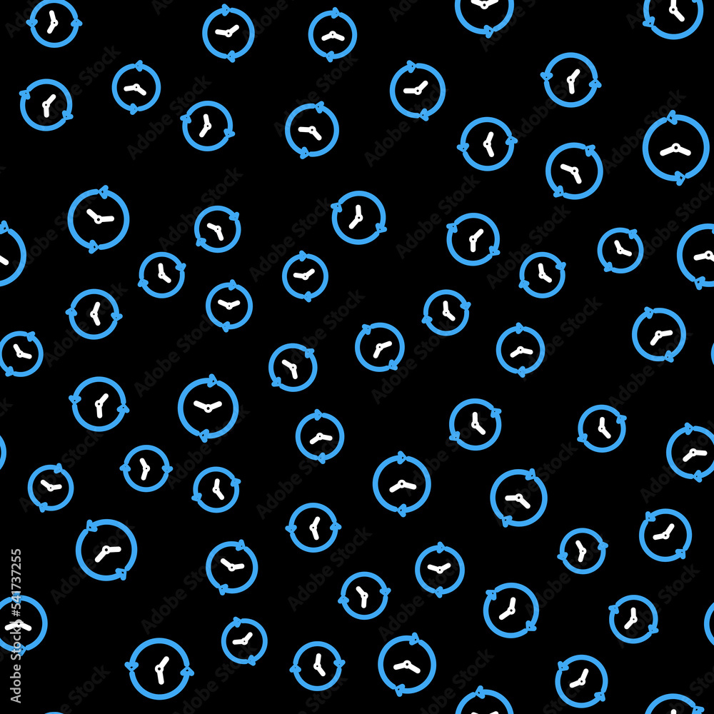 Poster line clock icon isolated seamless pattern on black background. time symbol. vector